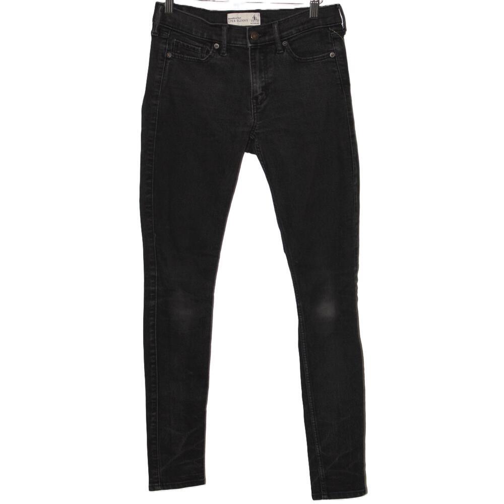 Abercrombie & Fitch Super Skinny Black Stretch Denim Mid Rise Jeans Size 4 Long